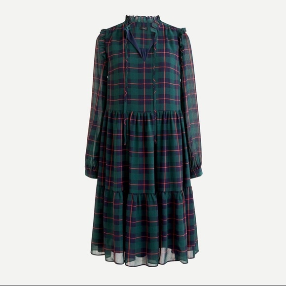 J. Crew Dresses & Skirts - J. Crew tartan long sleeve dress with ruffle